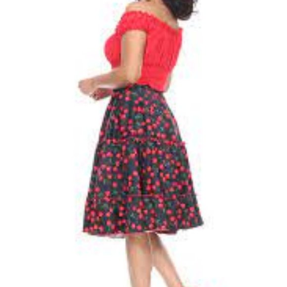 🌟 Bettie Page || Sweet Cherry Cha Cha Skirt - Black - Picture 2 of 4